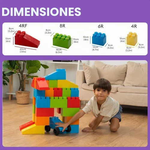 Vista 2 de PLATPORTS Bloques de construcción grandes de 48 piezas – Bloques de plástico gigantes XL grandes para niños de 2 a 8 años, juego de construcción