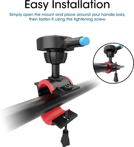 Vista 2 de TechMatte Soporte universal para teléfono para bicicleta, bloqueo rápido y liberación de 360 grados, soporte de teléfono ajustable para manillar