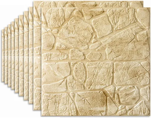 Vista 11 de Paquete de 10 paneles de pared autoadhesivos de ladrillo 3D, color blanco, 27.6 x 27.6 in, moderno, impermeable, aspecto de piedra, efecto 3D
