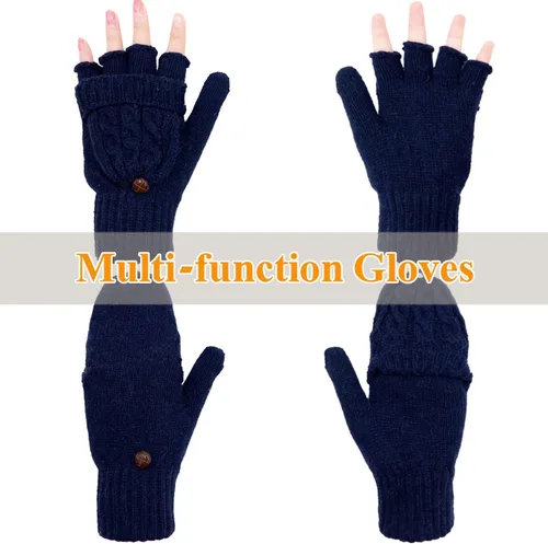 Vista 97 de Beurlike Guantes de invierno para mujer, de lana cálida, a prueba de viento, convertibles, sin dedos