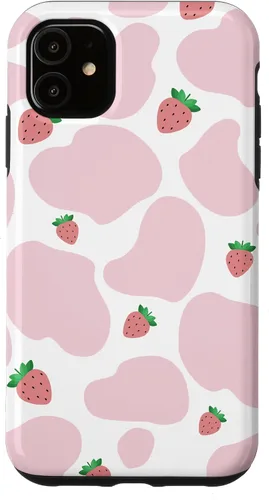 Vista 8 de Baby Pink Cow Print Pattern Cute Strawberry Cow Animal Gift Case for iPhone 17