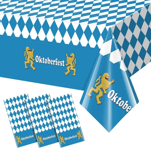 Vista 11 de 1 Pack Bavarian Oktoberfest Disposable Tablecloth Decorations, Plastic Rectangle Blue and White Bavarian Flag Check Table Cover, Oktoberfest