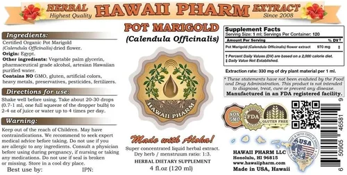 Vista 2 de Extracto líquido de caléndula (Caléndula Officinalis), tintura, suplemento de hierbas, Hawaii Pharm, fabricado en EE. UU., 2 onzas líquidas