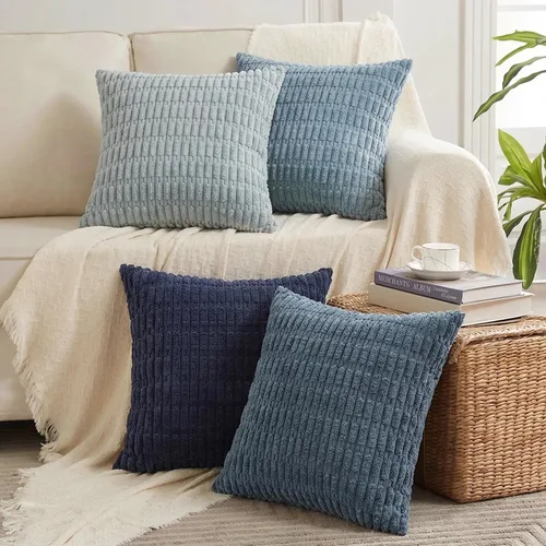 Fancy Homi - Juego de 4 fundas de almohada decorativas de otoño de color azul de 12 x 12 pulgadas para sofá, cama y silla, decoración moderna de