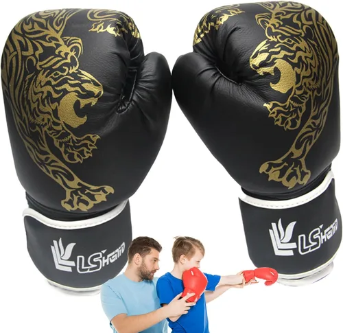 Vista 11 de LAFANDE Guantes de boxeo para hombres y mujeres, guantes de combate transpirables de Muay Thai Negro