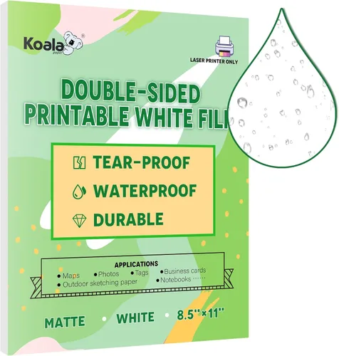 Vista 8 de Koala - Papel impermeable para impresora láser, papel de impresora a prueba de desgarros, película blanca imprimible de doble cara mate de 8.5 x 11