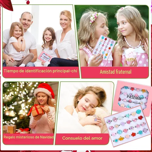 Vista 4 de PASEMM 24 anillos de joyería para niña, ajustables, sin duplicación, anillos de juego para niños en caja, anillos de juego de simulación y disfraces
