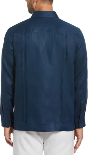 Vista 2 de Cubavera Camisa Guayabera de manga larga con cuatro bolsillos para hombre, 100 % de lino, detalle de pinzas, ajuste relajado