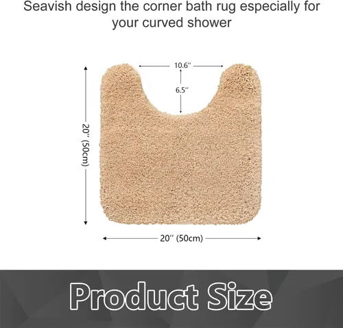 Vista 2 de Seavish Alfombra de baño de contorno beige de lujo, alfombras de baño peludas de 19.6 x 19.6 pulgadas, antideslizante, eficiente, absorbente