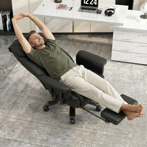 Vista 3 de GYI Silla Criss Cross con Ruedas, Silla de Escritorio de Oficina Reclinable Grande y Alto de 160° con Respaldo Alto, Asiento Ancho, Brazos
