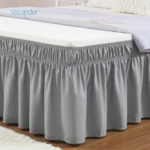 Vista 33 de Vocander Falda de cama negra envolvente de tamaño individual de 14 pulgadas de caída, volantes elásticos fáciles de poner, falda de cama sólida