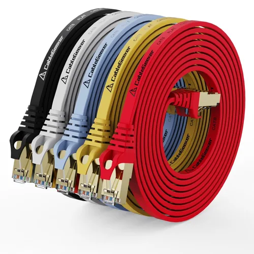 Vista 11 de CableGeeker Cables Ethernet planos blindados Cat8, 1 pie, paquete de 5, todo negro Negro (All-Black)