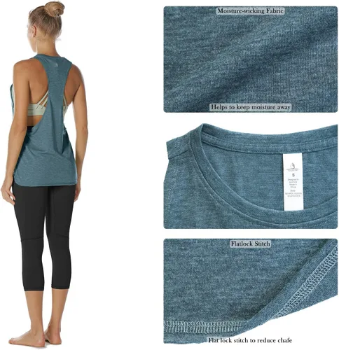 Vista 5 de icyzone - Camiseta deportiva sin mangas para mujer, con cuello alto y espalda cruzada, ideal para entrenamiento y yoga (paquete de 3)
