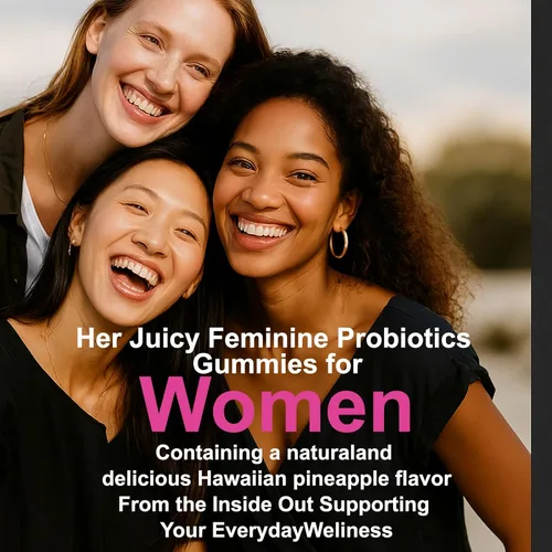 Vista 8 de Her Juicy Gomitas Probióticas para Mujeres: Apoyan el Bienestar Femenino y el Equilibrio del pH, Veganas Naturales, Sabor Piña, Mezcla