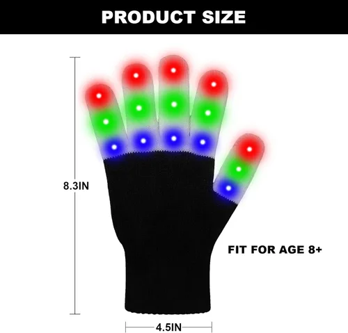 Vista 5 de ONEREED 4 Pairs LED Gloves Light up Gloves for Adults Kids Girls Boys Toys Age 12+ Years Old Cool Fun Toys Gifts for Easter Birthday Carnival Party