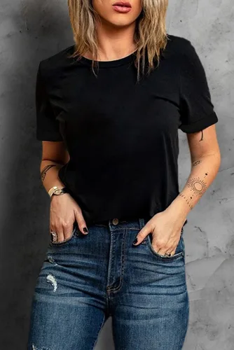 Vista 3 de Camiseta casual de manga corta para mujer, cuello redondo, camiseta para mujer