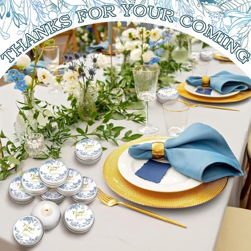 Vista 4 de MTLEE 50 piezas de velas de boda azules florales, regalos de favores para invitados, 1 oz de cera de soja con aroma a lavanda, velas aromáticas