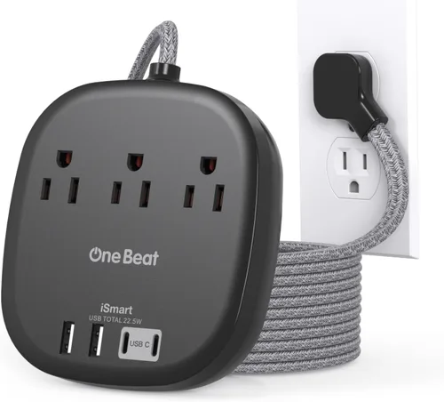 Vista 9 de Cruise Ship Travel Essentials, tira de alimentación de enchufe plano de 22.5 W/4.5 A, cable de extensión plano de 3 pies, 3 tomas de corriente, 4