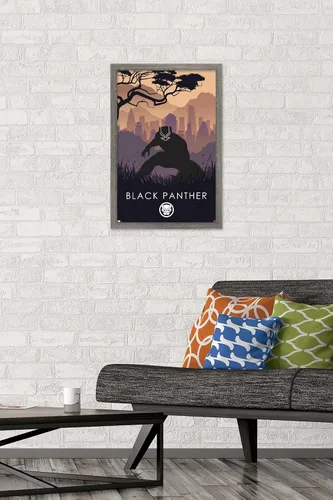 Vista 2 de Trends International Marvel Heroic Silhouette - Póster de pared de Black Panther, 14.725 x 22.375 pulgadas, versión enmarcada de madera de granero