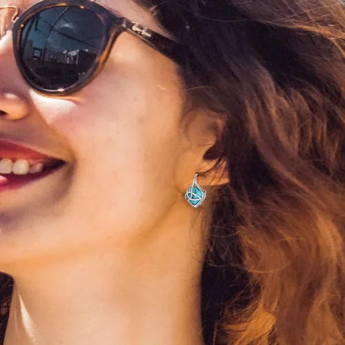 Vista 4 de BDL Joyas de turquesa Aretes de plata de ley turquesa natural con circonita cúbica 5A regalos de cumpleaños para ella o mamá joyería de boda