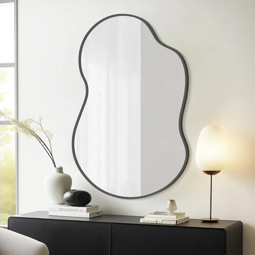 Vista 8 de Espejo de pared irregular, espejo asimétrico con marco de aleación de aluminio, espejo de pared decorativo para sala de estar, dormitorio, baño