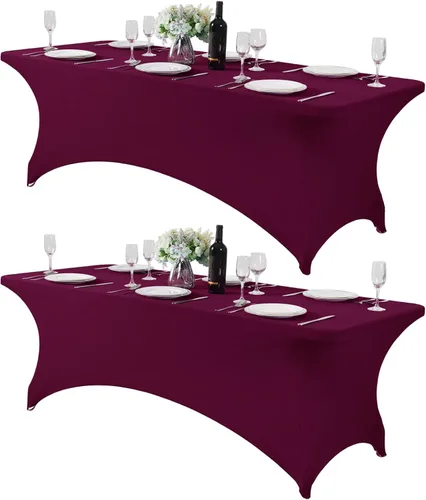 Vista 33 de Mantel de elastano para mesa de 6, 4 o 8 pies, universal, ajustable, para fiestas, banquetes, bodas y eventos, color verde manzana