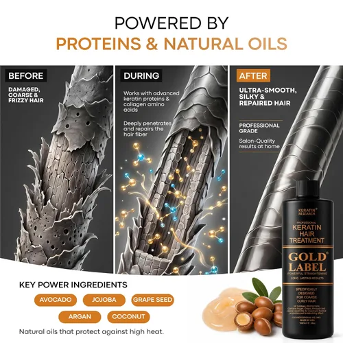 Vista 10 de Gold Label - Tratamiento capilar profesional con queratina brasileña, fórmula súper mejorada específicamente diseñada para tipos de cabello grueso