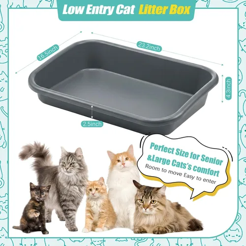 Vista 9 de Uiifan Caja de arena grande para gatos de entrada baja, 3 piezas, gris