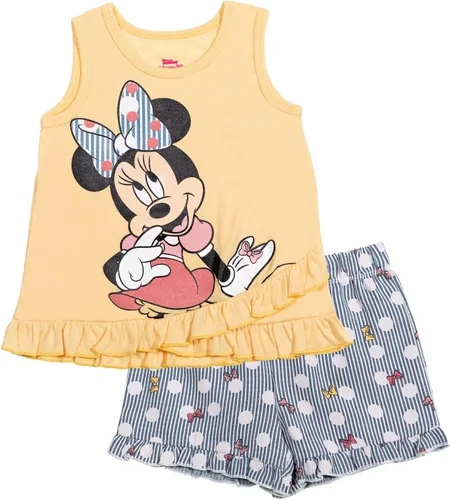 Vista 64 de Disney Minnie Mouse - Conjunto de camiseta floral arcoíris y pantalones cortos de cambray, tallas de bebé a niño grande (12 meses - 14-16)