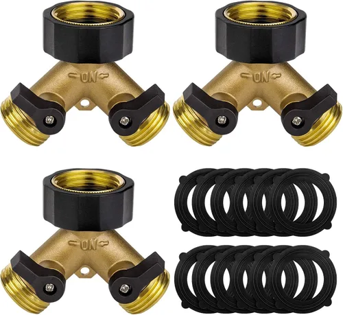 Vista 7 de Divisor de manguera resistente de 2 vías conector de válvula Y con 4 arandelas de goma y cinta de teflón de 65.6 ft - Adaptador de manguera