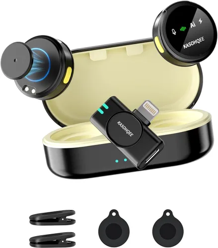 Vista 11 de Micrófono Lavalier inalámbrico para iPhone 17/16/15/14, iPad y Android Amarillo