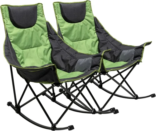 Vista 25 de SUNNYFEEL Silla Mecedora de Camping Paquete de 2, Silla Plegable de Jardín Extragrande para Exteriores con Bolsillo, Resistente
