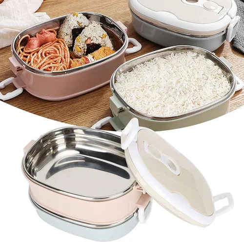 Vista 2 de Lonchera de 60.9 fl oz, recipientes de almuerzo de acero inoxidable 304 para adultos, portátil, a prueba de fugas, ecológica, para alimentos fríos