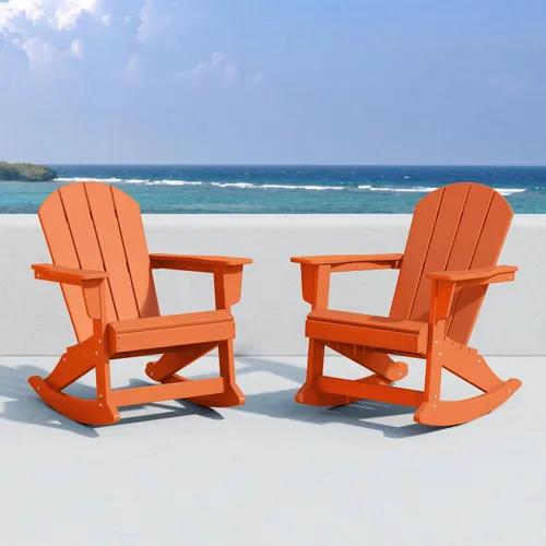 Vista 87 de WestinTrends Silla mecedora Malibu de poliéster para exterior/patio Adirondack, Negra