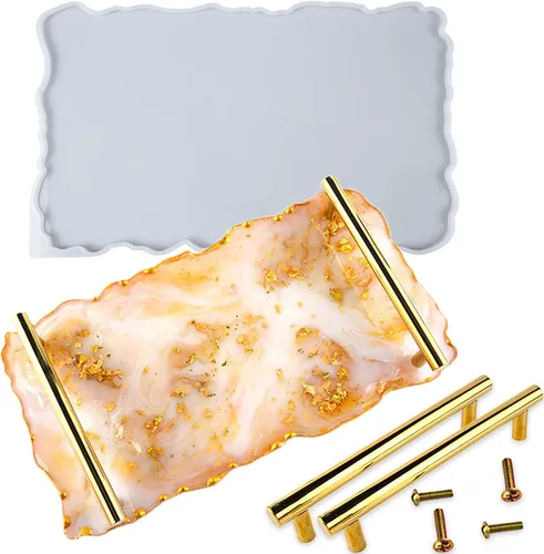 Vista 9 de Bandeja de silicona de resina epoxi con asas, rectángulo irregular de 12.4 x 6.9 pulgadas