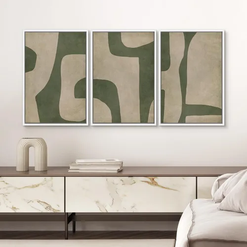Vista 156 de SIGNWIN Lienzo enmarcado para pared, juego de arte neutro de bosque brumoso, ilustraciones en tono tierra, arte moderno, decorativo, bohemio