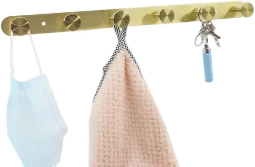 Vista 9 de Perchero de pared de acero inoxidable, resistente para colgar en la entrada, estante multiusos con 6 ganchos para dormitorio, baño, pasillo, garaje