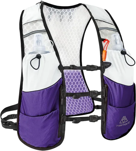 Vista 9 de Chaleco de hidratación para correr Haimont, paquete ligero de 5L para mujer y hombre, para correr en senderos Bounce-Free Fit, Front Fuel Storage