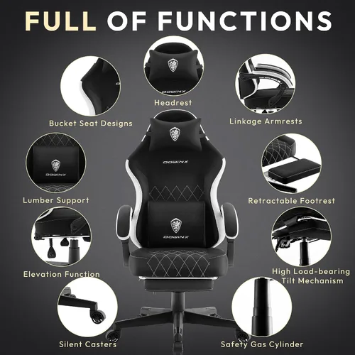 Vista 7 de Dowinx Silla para videojuegos, silla de computadora de tela transpirable con cojín de resorte de bolsillo, silla ergonómica de masaje con soporte