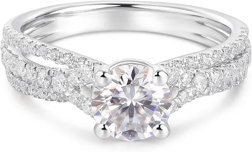 Vista 2 de HAFEEZ CENTER - Anillos de compromiso de moissanita redondos de corte brillante Color DEF para mujer