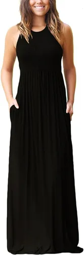 Vista 41 de DEARCASE Vestido largo de verano sin mangas para mujer, con bolsillos E10-floral Negro Azul