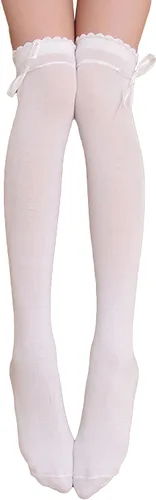 Vista 5 de Aivtalk Calcetines largos opacos a rayas por encima de la rodilla para mujer Lazo sólido/negro