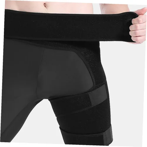 Vista 5 de Abaodam Protector de cadera ajustable Soporte de compresión para piernas y cadera Correa elástica negra para la ingle para más rápido de tensión