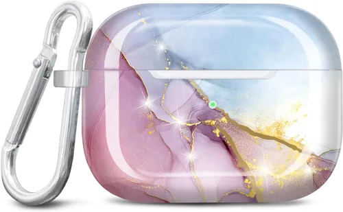 Vista 11 de Funda para Airpods Pro de 2ª generación, diseño de mármol con purpurina dorada, piel protectora de TPU para mujeres y niñas con llavero compatible