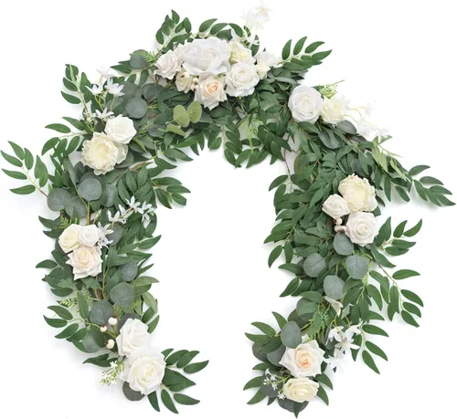 Vista 25 de Ling's moment Dusty Blue Artificial Flower Garland Wedding Arch 6 FT Azul polvoriento y azul marino