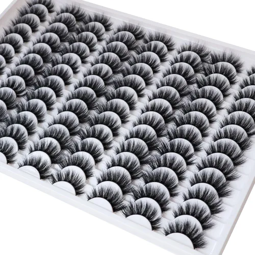 Vista 5 de Azenlo Pestañas postizas 48 pares, pestañas de visón sintético, pestañas tenues de 14mm, pestañas de ojo de gato esponjosas 3D, paquete al por