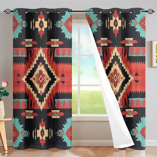 Vista 69 de Dreaweet African Tribal Blackout Curtains 63 Inch Long 2 Panels Set Bohemian Ethnic Geometric Grommet Top Thermal Insulated Curtains for Living Room
