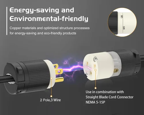 Vista 3 de Cable de extensión NEMA 5-15P con certificación UL para reparación de extremos de repuesto macho de 15 amperios, 110, 120, 125 voltios, 3 puntas, 2