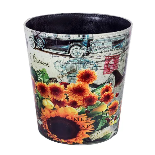 Vista 17 de Cubo de basura de cuero, cesta de basura decorativa retro, canasta de papel pequeña de capacidad de 10 L, bote de basura impermeable para baño