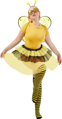 Vista 2 de SATINIOR Bee Costume Kit for Women Tutu Skirt Bee Wings Headband Striped High Leg Warmers for Halloween Cosplay Party